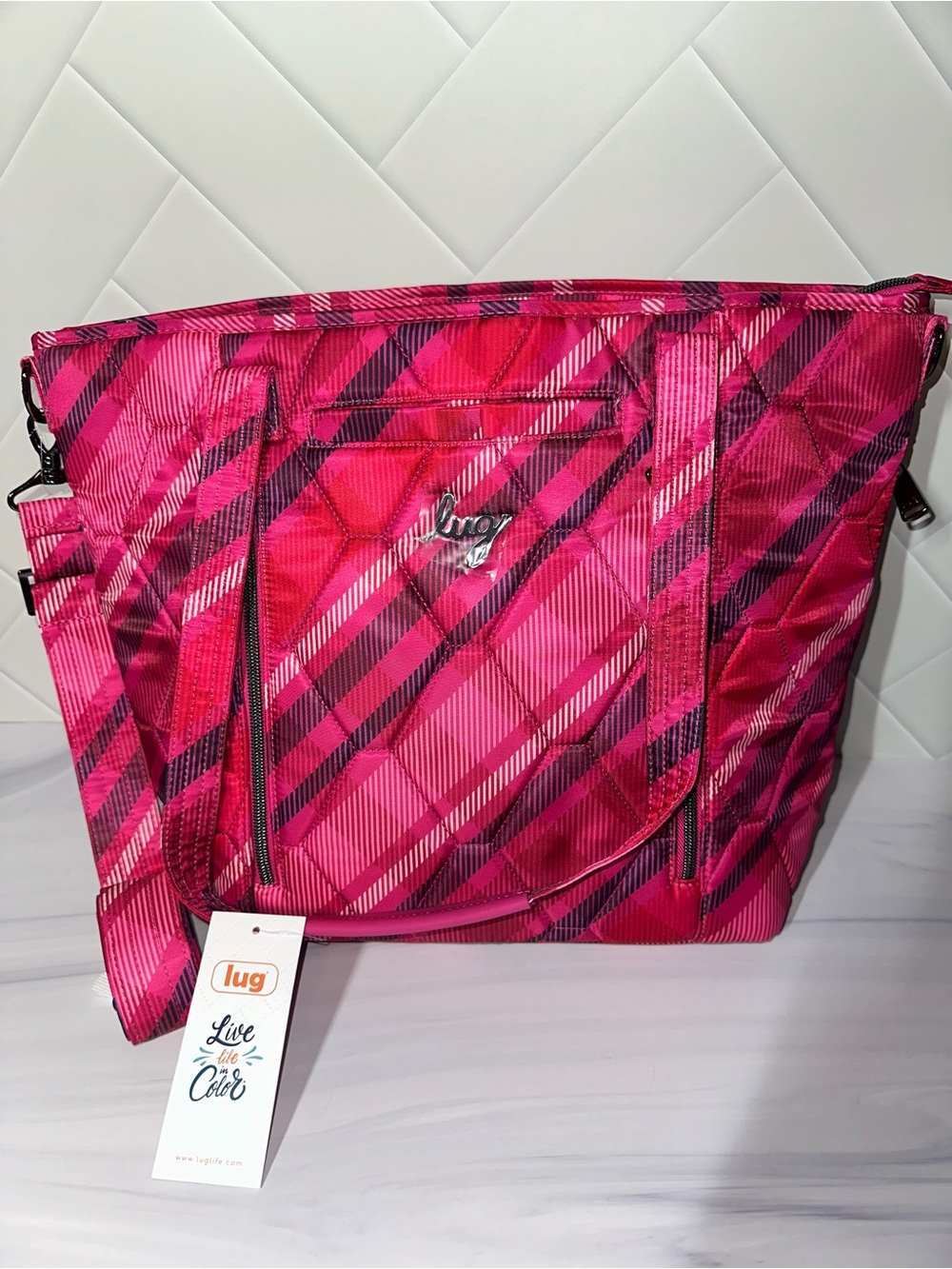 Lug Rally tote bag Pink Berry Plaid - NEW